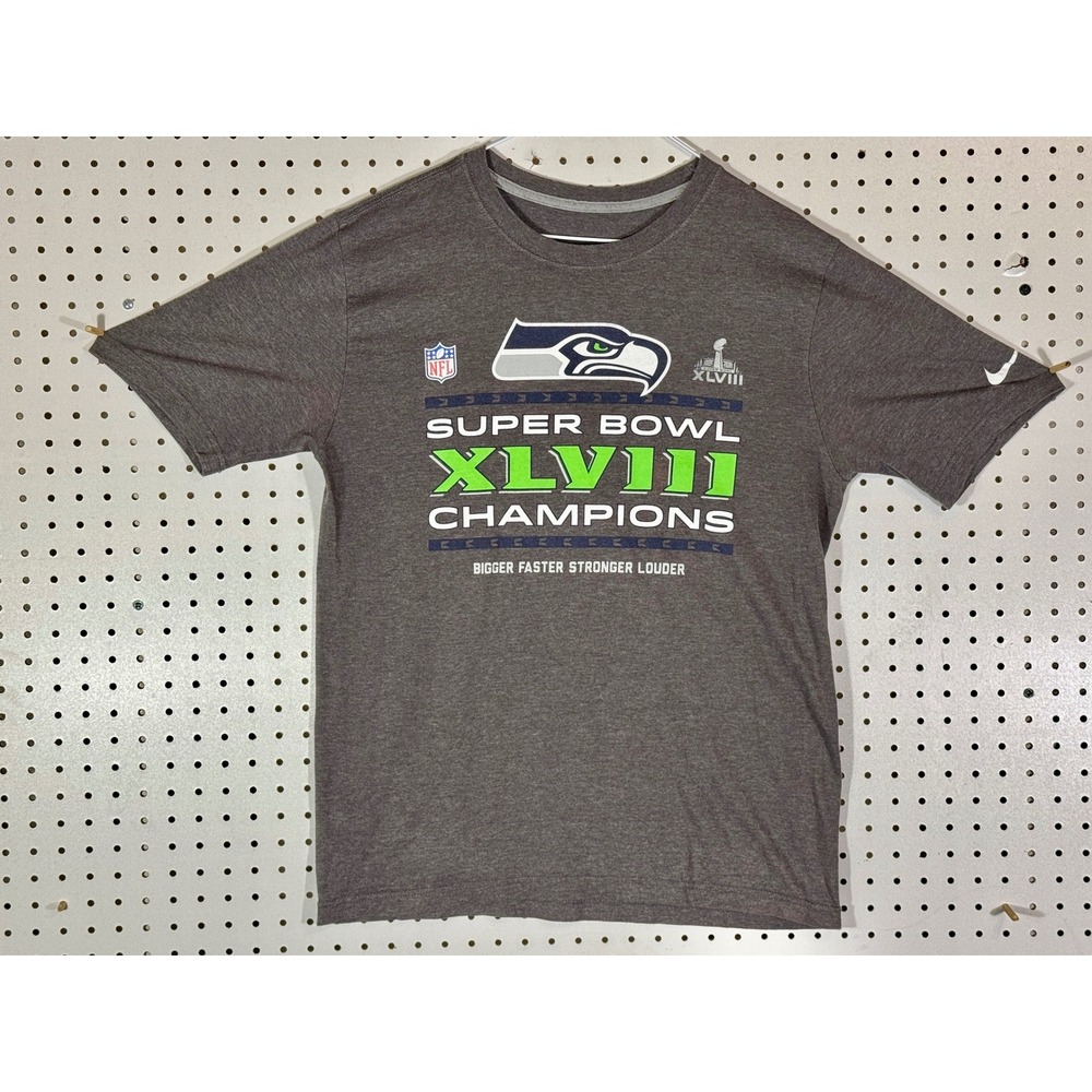 Nike Seattle Seahawks Super Bowl XLVIII Champions T-Shirt Mens Medium Grey NFL